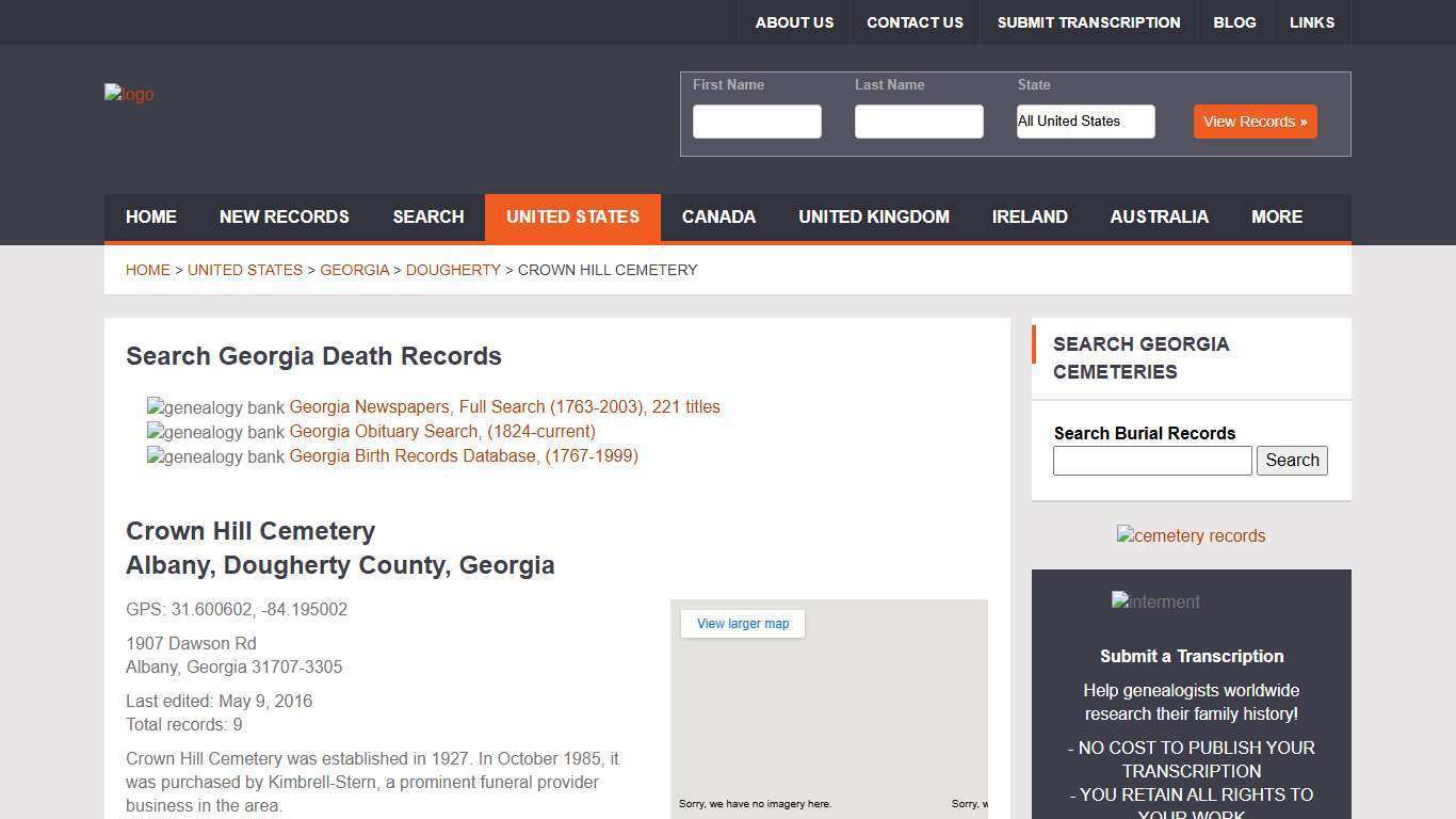 Crown Hill Cemetery, Albany, GA: Burial Records