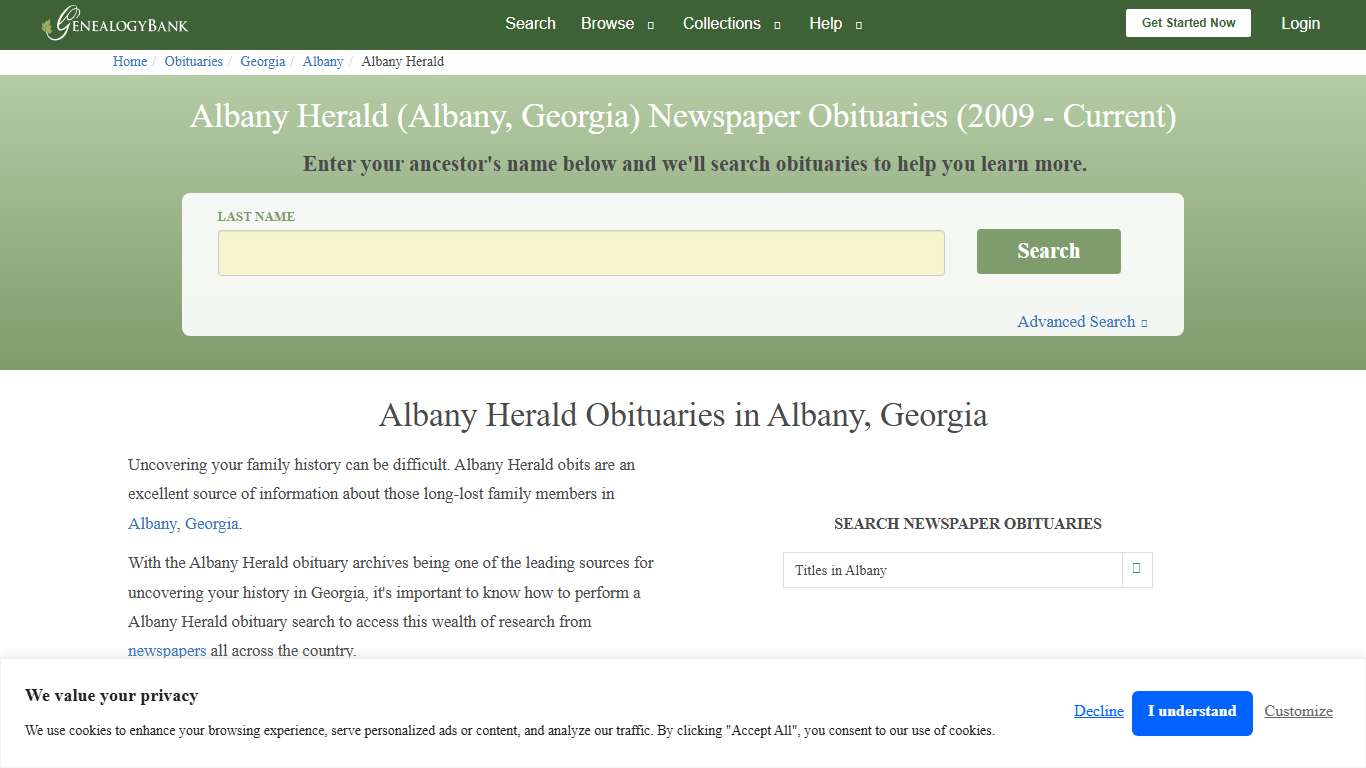 Albany Herald Obituary Archives Search in Albany, Georgia | GenealogyBank