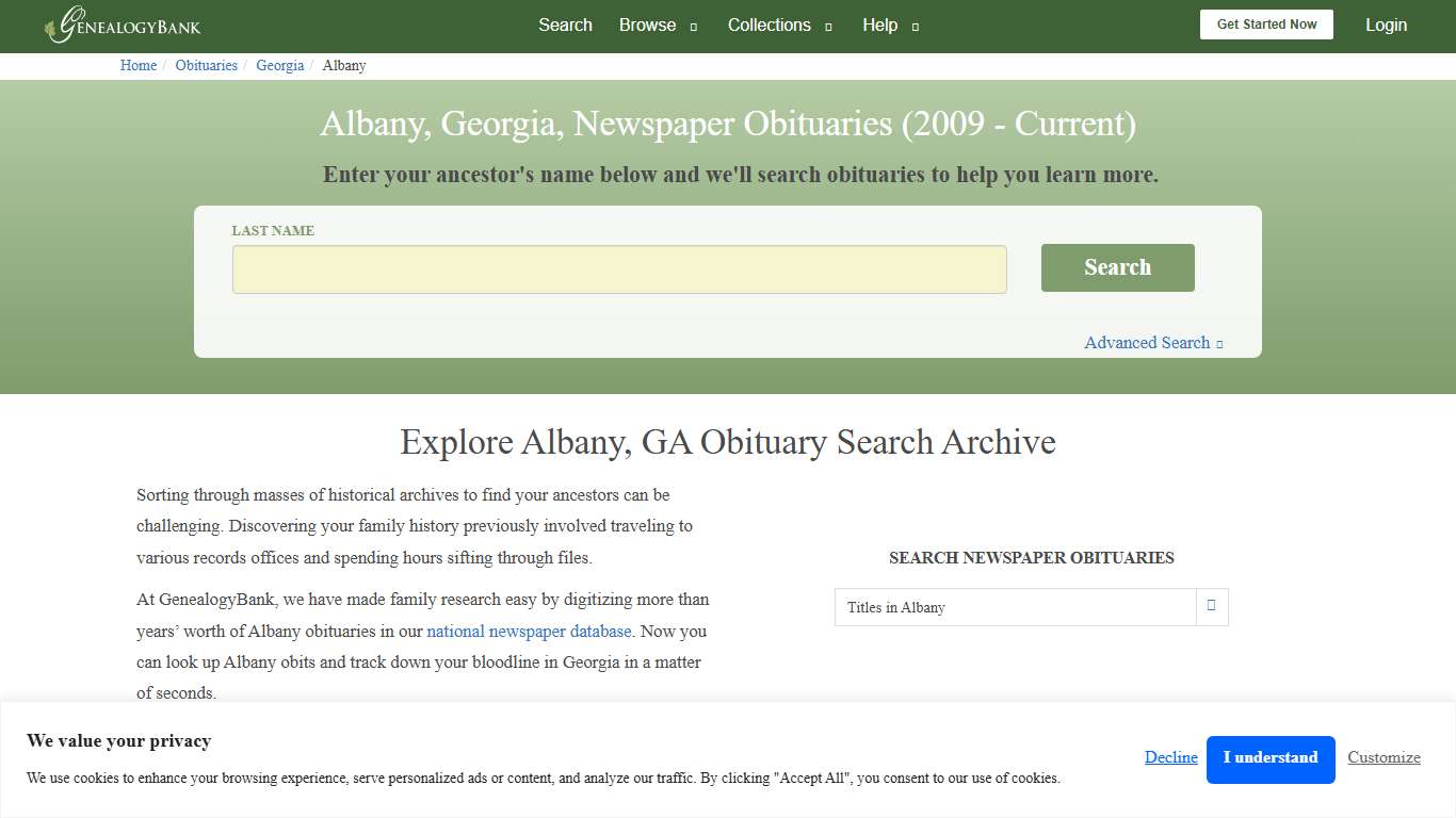 Albany, Georgia Obituary Archive Search | GenealogyBank